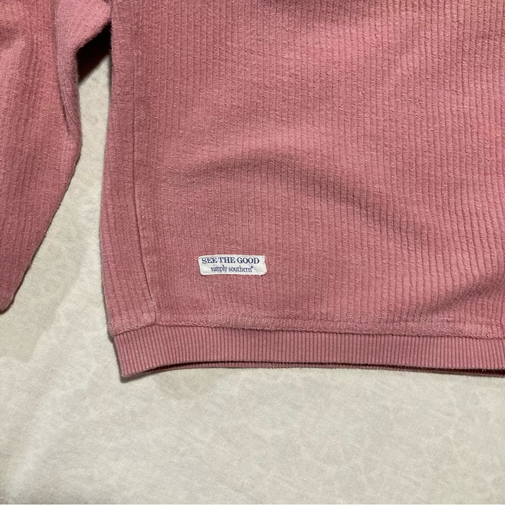 Simply Southern Dusty Rose Waffle Knit “Be Kind' Sweatshirt with Daisy - Picture 9 of 10